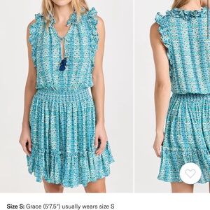 Poupette St. Barth Turquoise Patterned Ruffle Mini Dress